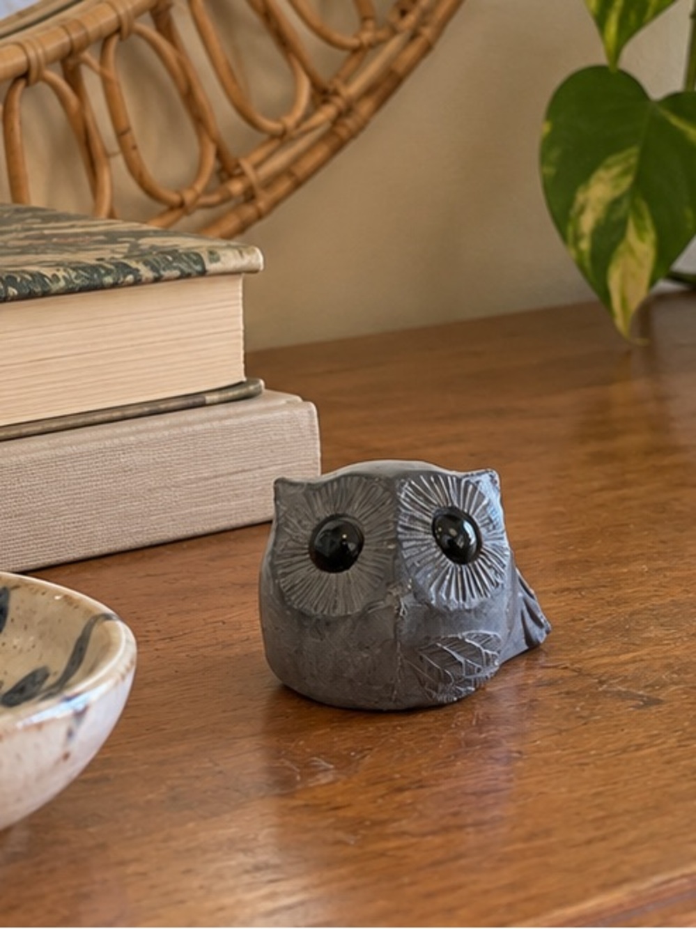 Wolf Original Owl Handmade Sculpture Figure Canada Signed Stone Resin Vintage